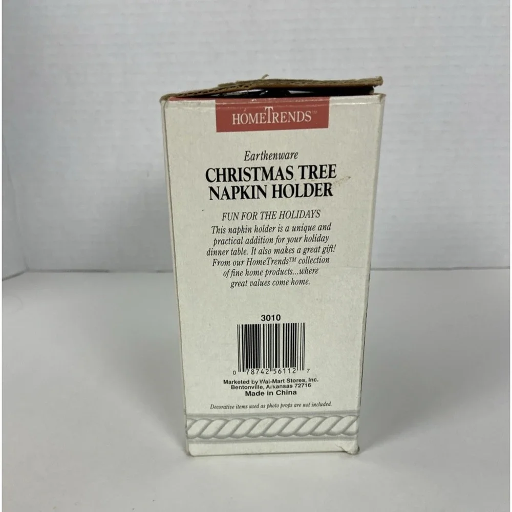 Vtg Earthenware Christmas Tree Napkin Holder w/Original Box Kitchen Decor